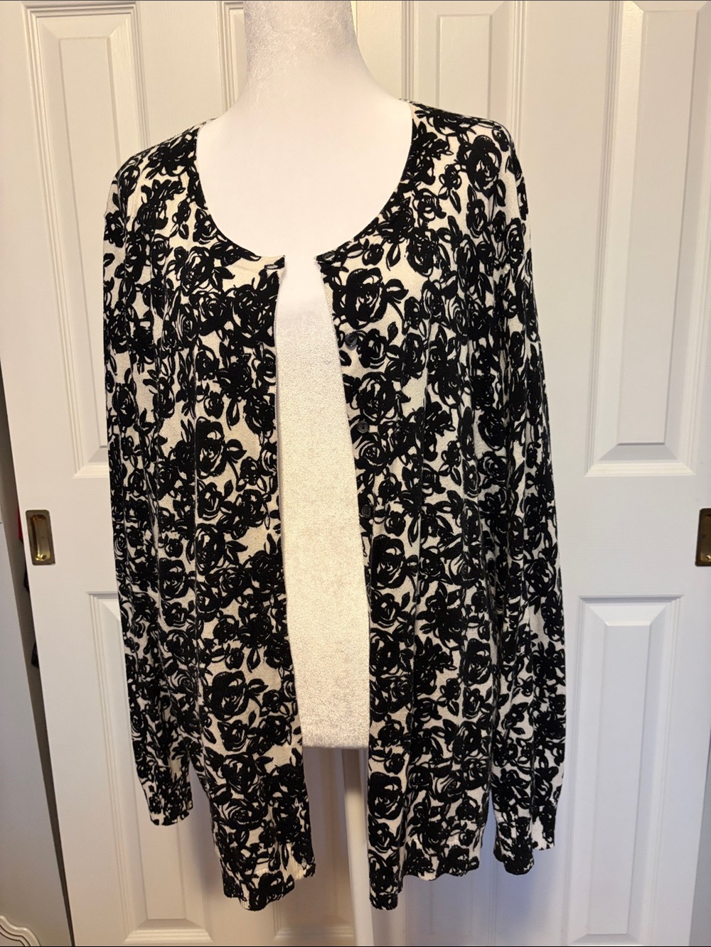 Lord & Taylor Black and White Floral Cardigan